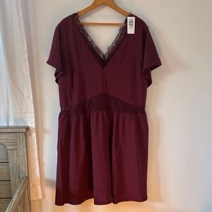 NWT Nightfall by Torrid Lace Babydoll Dress With Flutter Sleeves - Windsor Wine